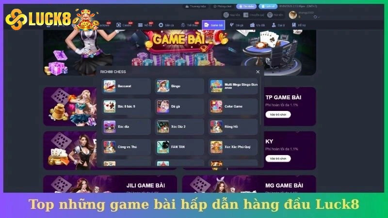 Top những game bài hấp dẫn hàng đầu Luck8
